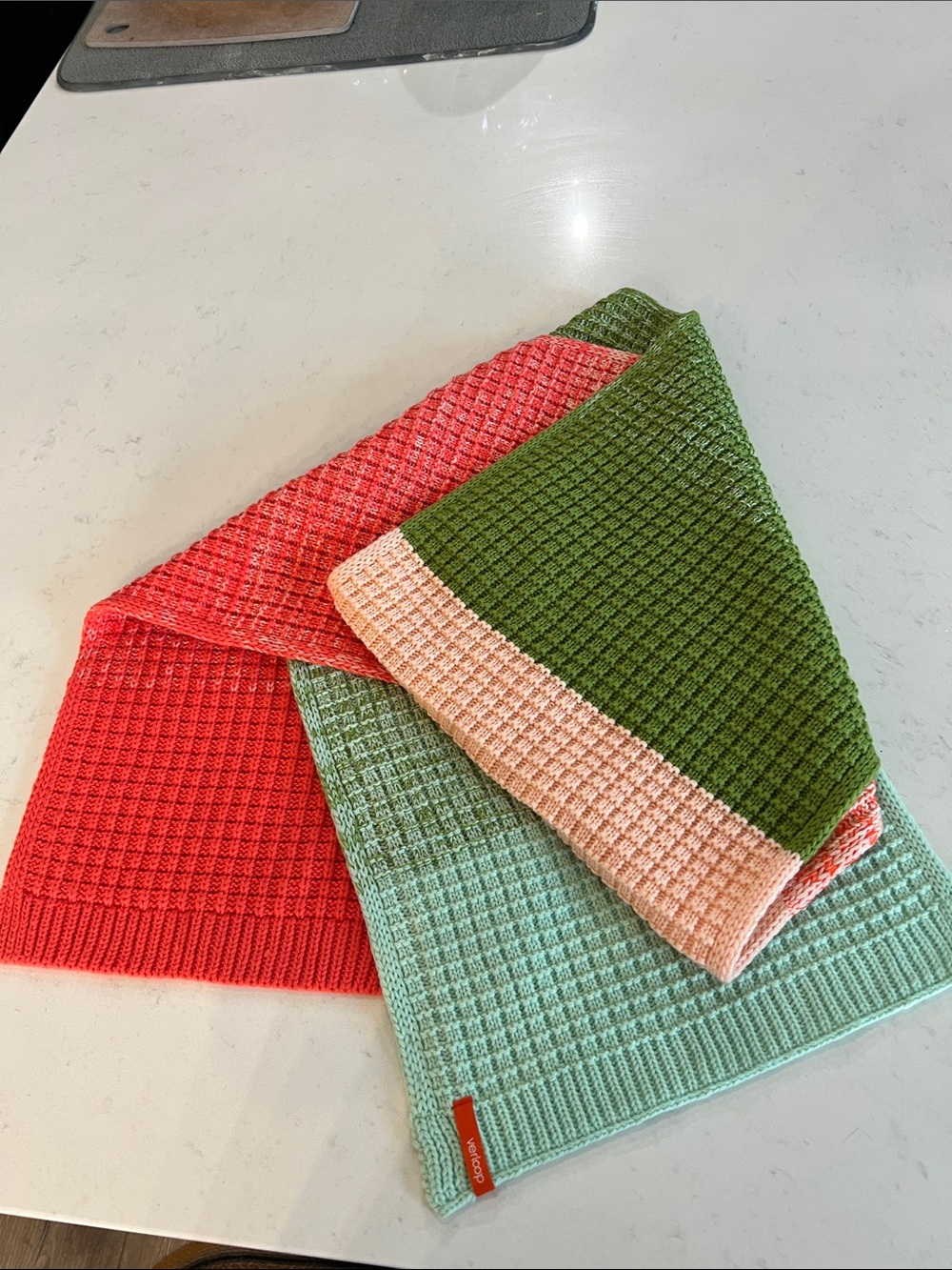 Colorblock Waffle Knit Scarf in Green, Coral, Mint